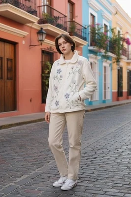  Size 3X Jacket Soft Fleece Ivory W/ Pockets Full Zip Up Alfred Dunner ExCond - Image 1 of 4