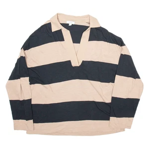 REISS Womens Polo Shirt Black Striped Long Sleeve L - Picture 1 of 6