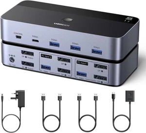 UGREEN 8K@60Hz Displayport KVM Switch 2 Monitors 2 Computers Support 4K@240Hz - Afbeelding 1 van 8