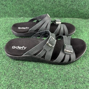 GDEFY VersoShock Orthotic Leather Sandals Ortal Black 9 Comfort Slides Slip Ons - Picture 1 of 7