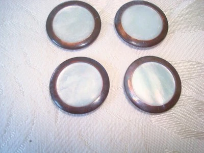 4 Vintage Brown White Mother of Pearl Shell Buttons Self Shank 7/8 In. KJ - Image 1 of 4