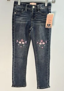 Squeeze Little Girls size 5 Jeans Cat Kitten Embroidery Sequin Adjustable Waist - Picture 1 of 5