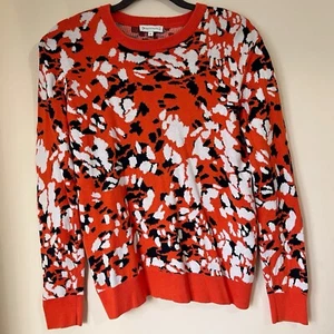 WAREHOUSE UK SIZE 12 WOMENS ORANGE ABSTRACT ANIMAL STAMP JACQUARD KNIT JUMPER - Picture 1 of 6