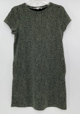 LOFT зеленый черный текстурированный Shift платье карманы короткий рукав размер маленький - Изображение 1 из 4