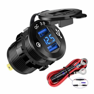 Dual QC 3.0 USB Car Charger Socket Power Outlet w/Digital Voltmeter Aluminum  ST - Picture 1 of 8