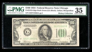 DBR 1934 $100 DGS FRN Chicago Fr. 2152-Gdgs PMG 35 Serial G03715863A - Picture 1 of 2