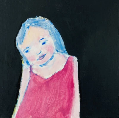 Child Portrait Painting 6x6 Original Acrylic Expressive Shy Girl Wall Art - Image 1 of 4