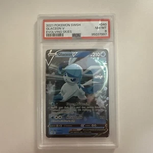 Pokemon Glaceon V 040/203 Evolving Skies Full Art Ultra Rare - PSA 8 Graded - Picture 1 of 2