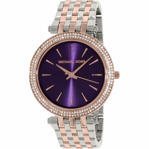 MONTRE Femme Michael Kors Bracelet argent et or rose Cadran Violet 249 00€ Neuve
