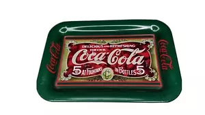 Vintage 1989 Coca Cola Metal Tip Tray Green At Fountains In Bottles - Picture 1 of 2