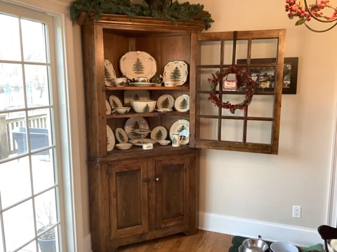 Rustic, Primitive, Antique Corner Cabinet with Original Glass Cabinet Door Cover
