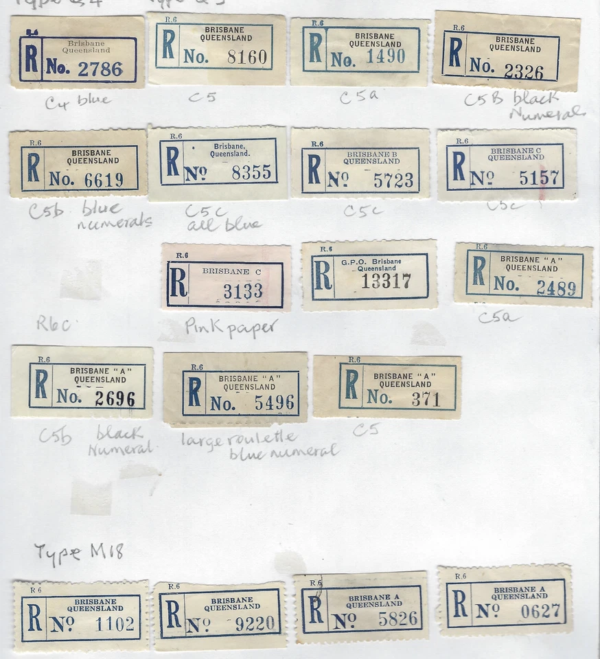 Etiquetas de registro Australia Queensland Brisbane incl. papel rosa, variedades ++ Foto 1 de 1