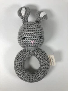 Cheengoo Baby Rattle Bunny Rabbit Grey Knit Handmade Plush 7” - Picture 1 of 9