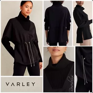 Neu mit Etikett $ 158 Varley Cavello Longline geripptes Sweatshirt Wasserfallausschnitt LG Kordelzug Wst schwarz - Bild 1 von 11