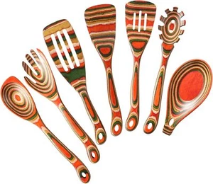 Kitchen Cooking Utensils Set 7 Pcs Wooden Cooking Spoons & Spatulas Spoon Rest - Picture 1 of 6