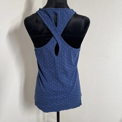 Volcom Blue Polka Dot Racerback Tank Top M/12 Cotton Modal Blend Womens Sleevele - Image 1 of 4