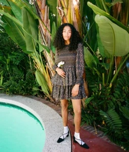 Christy Dawn The Cecelie Dress Small Black Cosmo Floral Ruffle Mini Women’s NWT - Picture 1 of 11