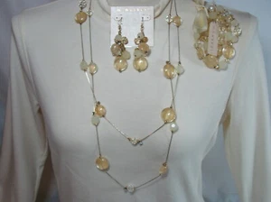 Mirian Haskell Necklace Set with Bracelet Earrings Gold Tone Glass Beads New - Picture 1 of 7