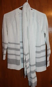 P.S. by Aeropostale Girls' Sz 10 CARDIGAN SWEATER (white/gray/silver w/ scarf)  - Picture 1 of 1