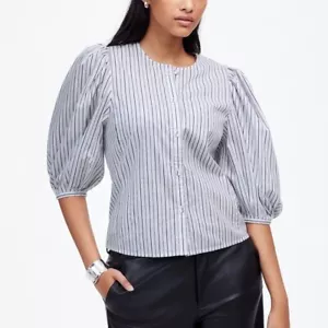 Madewell 2024 Puff Sleeve Striped Button Cotton Blouse - Picture 1 of 7