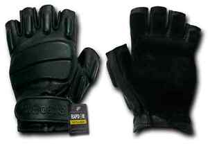 Half Finger Riot Leather Padded Knuckle Tactical Gloves Rapdom T20 BLK