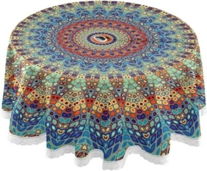 Mandala Outdoor Tablecloth 60 Inch Waterproof Round Tablecloth with Umbrella - Picture 1 of 8