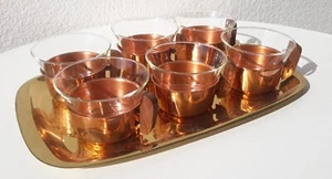 60er 6xTeegläser + Tablett ,  Kupfer Messing  Jena Glas , Schott Mainz  70er - Bild 1 von 8