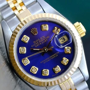 Rolex Datejust 69173 Ladies 26mm  Blue Dimond Dial Fluted Jubilee Band Watch - Picture 1 of 19