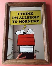 VINTAGE SNOOPY PICTURE MIRROR I THINK I'M ALLERGIC TO MORNING! SIZE 13 " X 10 " 