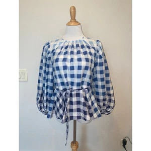 STAUD LAURENCE GINGHAM RECYCLED NYLON Ombre Blouse Top Blue Size Large - Picture 1 of 5