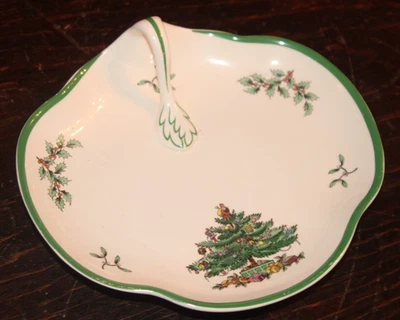 Vintage Spode England Candy Dish Christmas Tree Handled Tray Holiday- 8 Inch - Image 1 of 2
