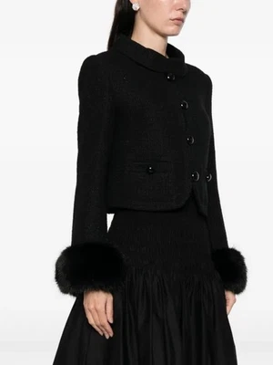 Giacca Nera In Boucle Di Pelliccia Sintetica Con Polsini $735 Taglia US 6 UK 10 - Immagine 1 di 4