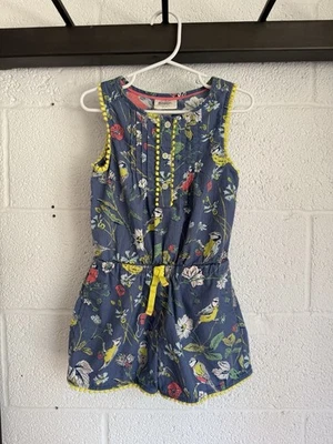 EUC Mini Boden Floral Bird Romper Pretty Playsuit SZ 3-4 Blue Sleeveless Shorts - Image 1 of 4