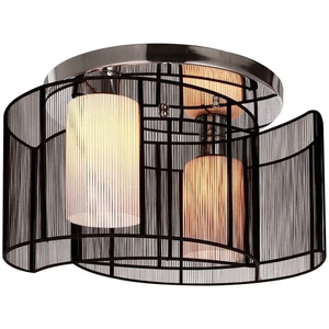 HOMCOM Flush Mount Ceiling Light w/ Wire Drawing Lampshade Chrome Finish Black - Picture 1 of 11
