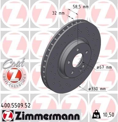 2x discos de freno delanteros Zimmermann 400.5509.52 330 mm - Imagen 1 de 4