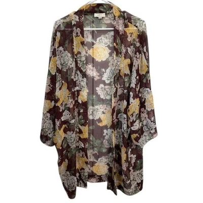 LOFT Floral Kimono Sheer Open Front Yellow White Brown Cover Up One Size - Image 1 of 4