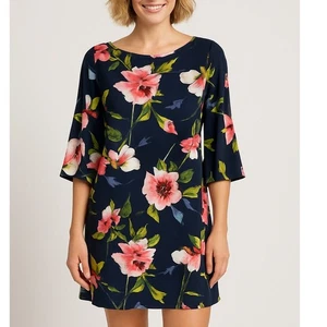 Tommy Hilfiger Navy Blue Floral Bell Sleeve Dress Women's Size 8 - Picture 1 of 7