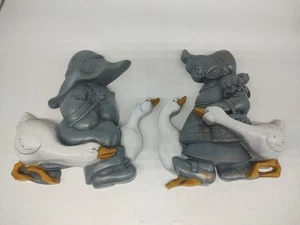 Vintage Burwood Products Girl Goose Geese Wall Hanging Country Decor Set Of 2 - Picture 1 of 2