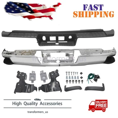 Parachoques trasero cromado para Silverado Sierra 2500HD 3500HD 2015-2019 sin orificio de sensor Foto 1 de 4