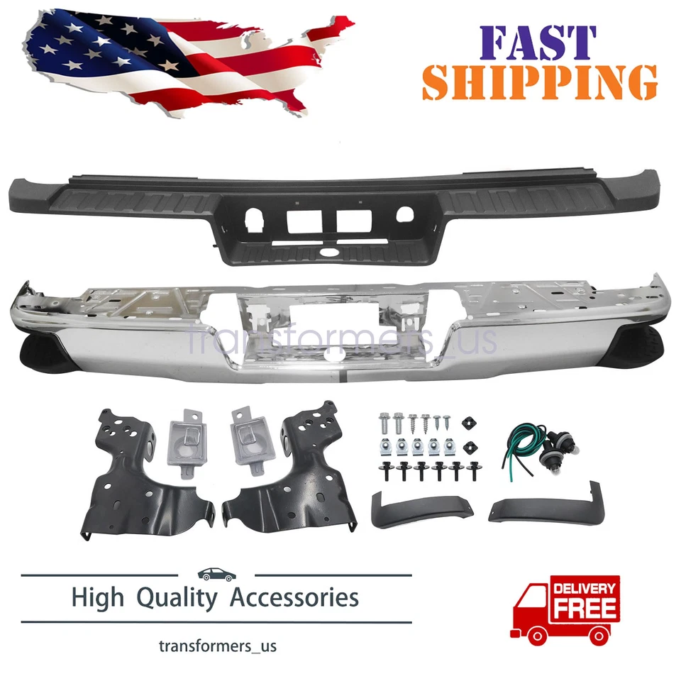 Parachoques trasero cromado para Silverado Sierra 2500HD 3500HD 2015-2019 sin orificio de sensor Foto 1 de 4