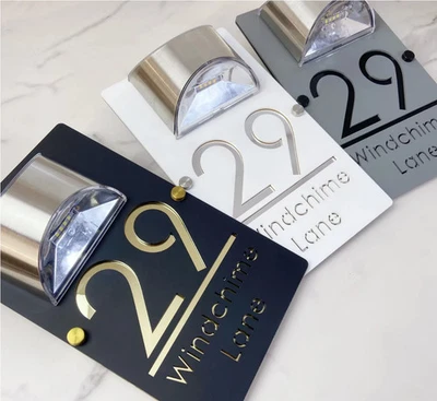 LED SOLAR CUSTOM HOUSE SIGN NUMBER STREET LARGE 32CM SIGN ACRYLIC ADDRESS DOOR - image 1 of 4