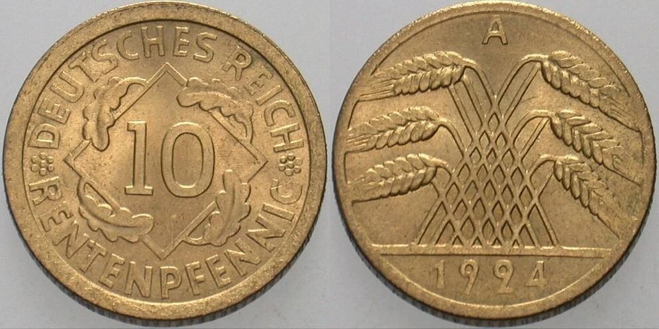 10 RENTENPFENNIG 1924 (¡INFLACIÓN CURADA!) 30% DE DESCUENTO PRECIO ANTIGUO 20 AÑOS DISTRIBUIDOR ALEMÁN Foto 1 de 2