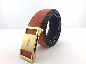 UScarmen Plaque Buckle 'I' Leather Belt Size 39 BLACK / TAN     Men's  - Picture 1 of 6