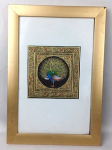 Pintura en miniatura india hecha a mano de pájaro del período mogol indio 'pavo real' - Imagen 1 de 9
