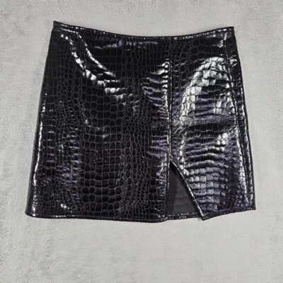 Motel черный сексуальный крокодила кожи искусственной кожи мини юбка с разрезом размер XS новый без ЯРЛЫКОВ! - Изображение 1 из 4