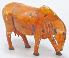 Vintage Wooden Cow Figurine Original Old Fine Hand Carved