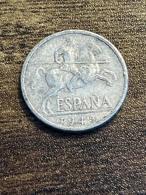 Moeda real de alumínio 1945 Espanha Diez 10 dez centavos TK8820* - Imagem 1 de 3