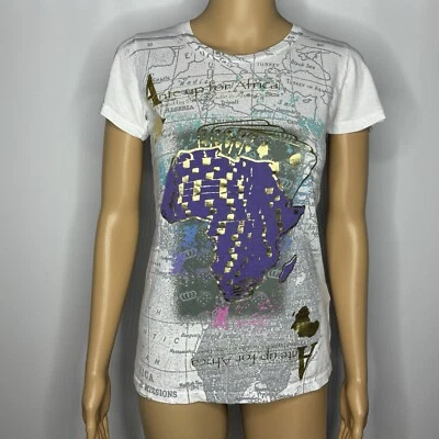 Christian Audigier Women's Medium  T-Shirt White Double Sided Graphic Tee Africa - Image 1 of 4