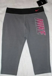 NWT Nike Girl's Legend Gray Logo Tight Fit Capri Training Pants L Large - Picture 1 of 1