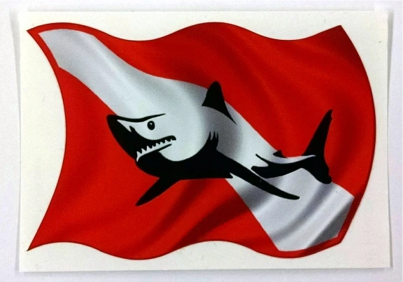 Diver Down Flag (with shark) SCUBA sticker decal 4"x2.7"